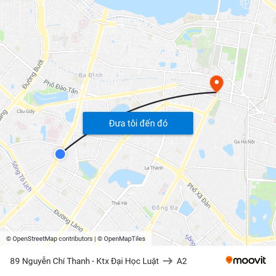 89 Nguyễn Chí Thanh - Ktx Đại Học Luật to A2 map