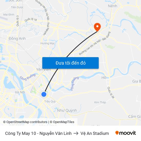 Công Ty May 10 - Nguyễn Văn Linh to Vệ An Stadium map