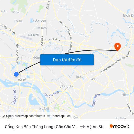 Cổng Kcn Bắc Thăng Long (Gần Cầu Vượt Bộ Hành) to Vệ An Stadium map