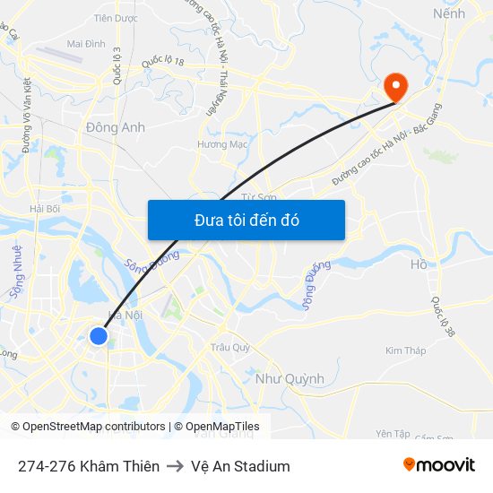 274-276 Khâm Thiên to Vệ An Stadium map