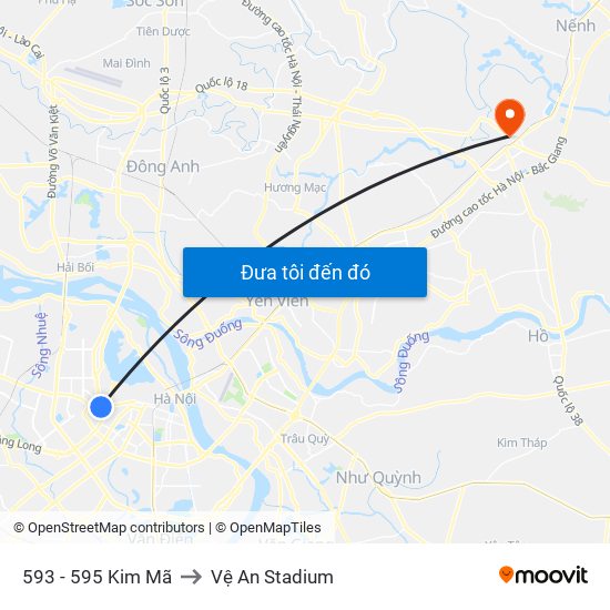 593 - 595 Kim Mã to Vệ An Stadium map