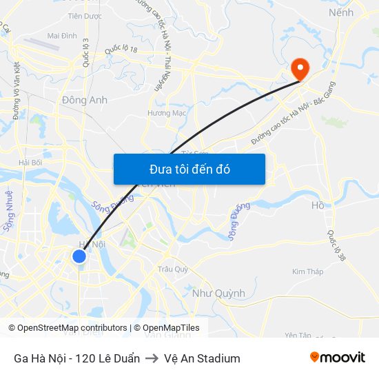 Ga Hà Nội - 120 Lê Duẩn to Vệ An Stadium map