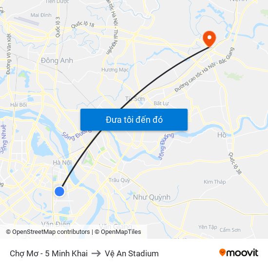 Chợ Mơ - 5 Minh Khai to Vệ An Stadium map