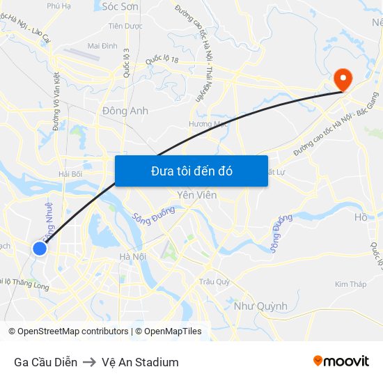 Ga Cầu Diễn to Vệ An Stadium map