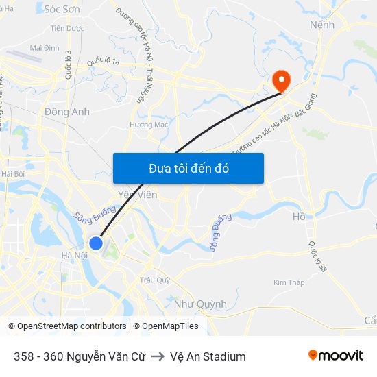 358 - 360 Nguyễn Văn Cừ to Vệ An Stadium map
