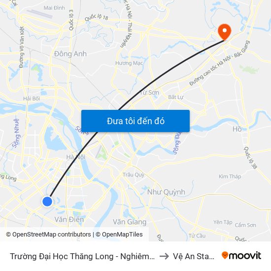 Trường Đại Học Thăng Long - Nghiêm Xuân Yêm to Vệ An Stadium map