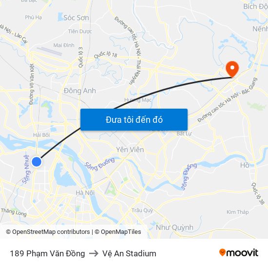 189 Phạm Văn Đồng to Vệ An Stadium map