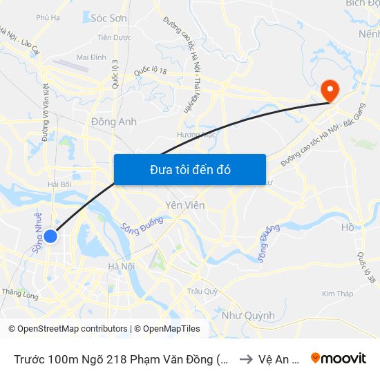 Trước 100m Ngõ 218 Phạm Văn Đồng (Đối Diện Công Viên Hòa Bình) to Vệ An Stadium map