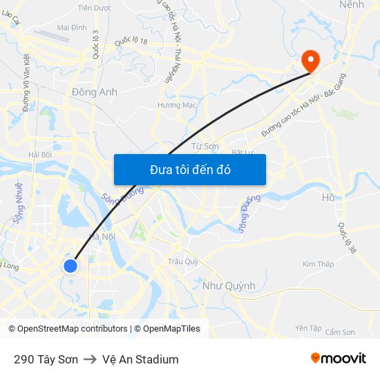 290 Tây Sơn to Vệ An Stadium map