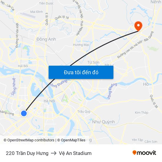 220 Trần Duy Hưng to Vệ An Stadium map