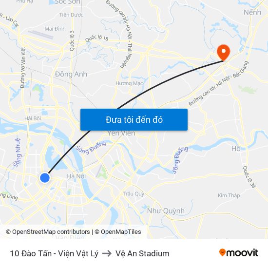 10 Đào Tấn - Viện Vật Lý to Vệ An Stadium map