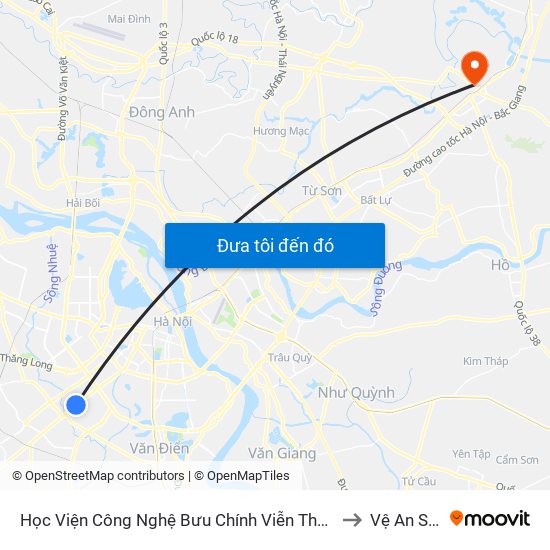 Học Viện Công Nghệ Bưu Chính Viễn Thông - Trần Phú (Hà Đông) to Vệ An Stadium map