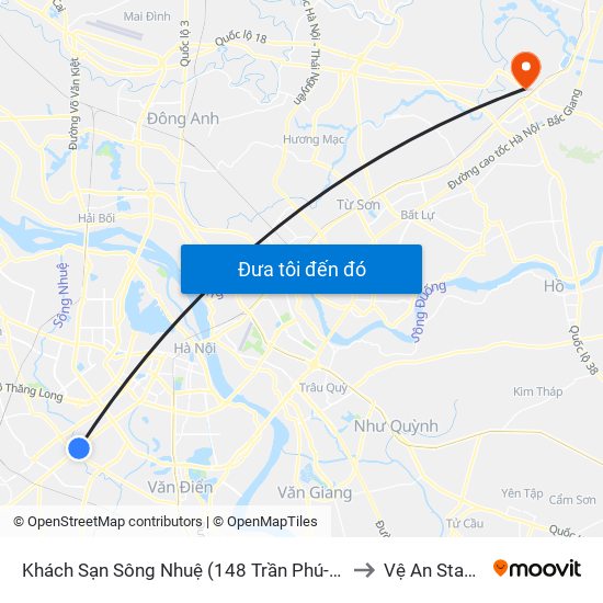 Khách Sạn Sông Nhuệ (148 Trần Phú- Hà Đông) to Vệ An Stadium map