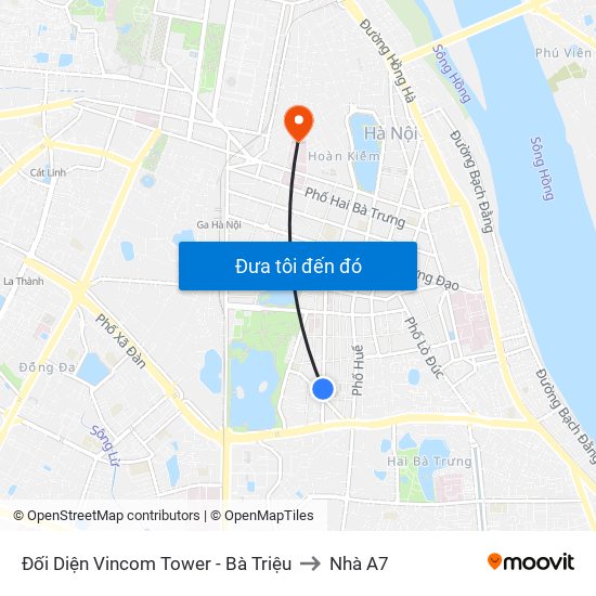 Đối Diện Vincom Tower - Bà Triệu to Nhà A7 map