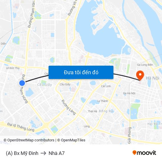 (A) Bx Mỹ Đình to Nhà A7 map