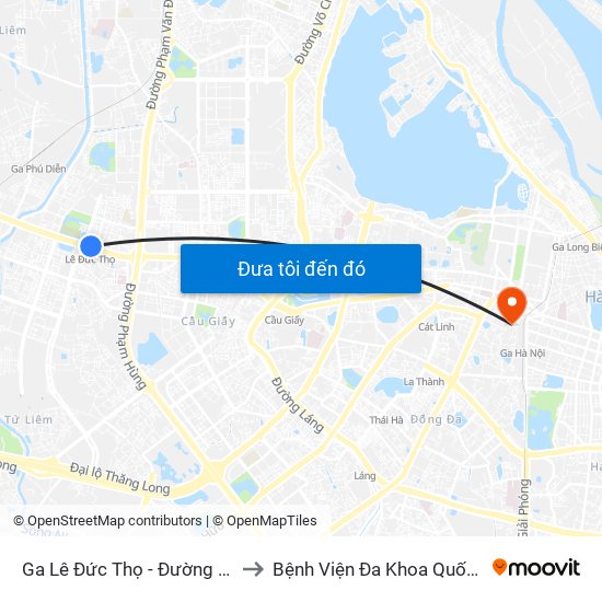 Ga Lê Đức Thọ - Đường Hồ Tùng Mậu to Bệnh Viện Đa Khoa Quốc Tế Hồng Hà map