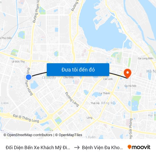 Đối Diện Bến Xe Khách Mỹ Đình - Phạm Hùng (Cột Trước) to Bệnh Viện Đa Khoa Quốc Tế Hồng Hà map