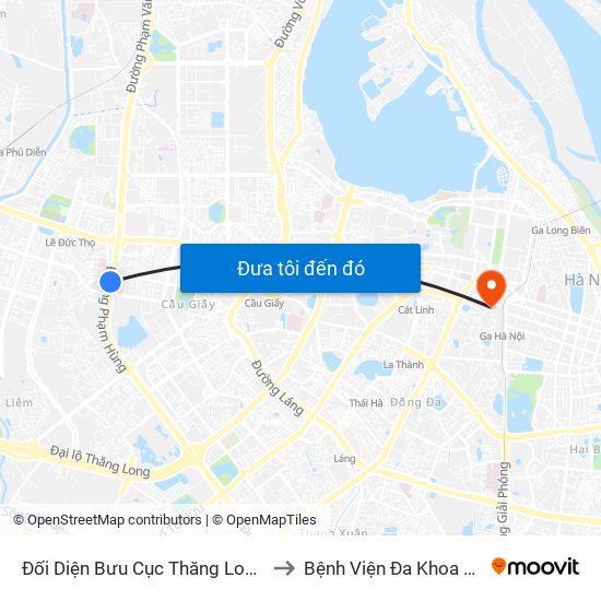 Đối Diện Bưu Cục Thăng Long - Đường Phạm Hùng to Bệnh Viện Đa Khoa Quốc Tế Hồng Hà map