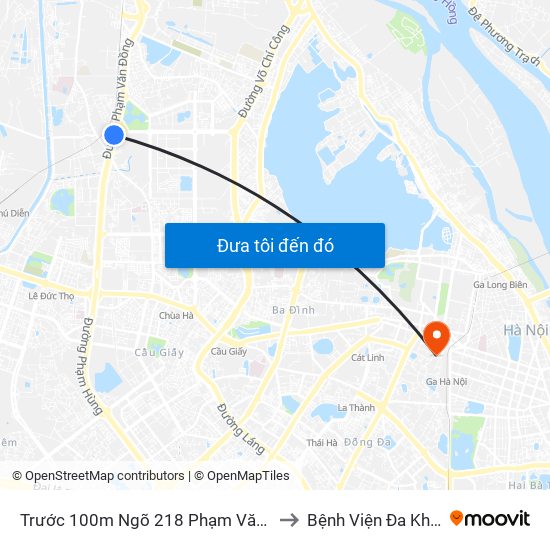 Trước 100m Ngõ 218 Phạm Văn Đồng (Đối Diện Công Viên Hòa Bình) to Bệnh Viện Đa Khoa Quốc Tế Hồng Hà map
