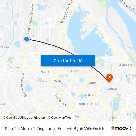 Siêu Thị Metro Thăng Long - Đối Diện Ngõ 599 Phạm Văn Đồng to Bệnh Viện Đa Khoa Quốc Tế Hồng Hà map