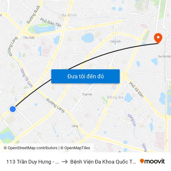 113 Trần Duy Hưng - Bộ Khcn to Bệnh Viện Đa Khoa Quốc Tế Hồng Hà map