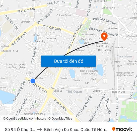 Số 94 Ô Chợ Dừa to Bệnh Viện Đa Khoa Quốc Tế Hồng Hà map