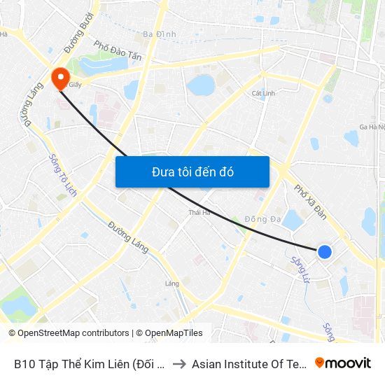 B10 Tập Thể Kim Liên (Đối Diện Ngõ 46b Phạm Ngọc Thạch) to Asian Institute Of Technology Vietnam (Ait-Vn) map