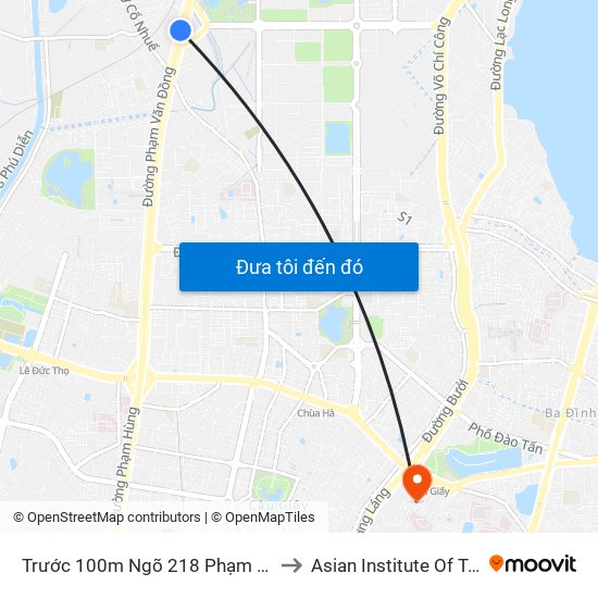 Trước 100m Ngõ 218 Phạm Văn Đồng (Đối Diện Công Viên Hòa Bình) to Asian Institute Of Technology Vietnam (Ait-Vn) map