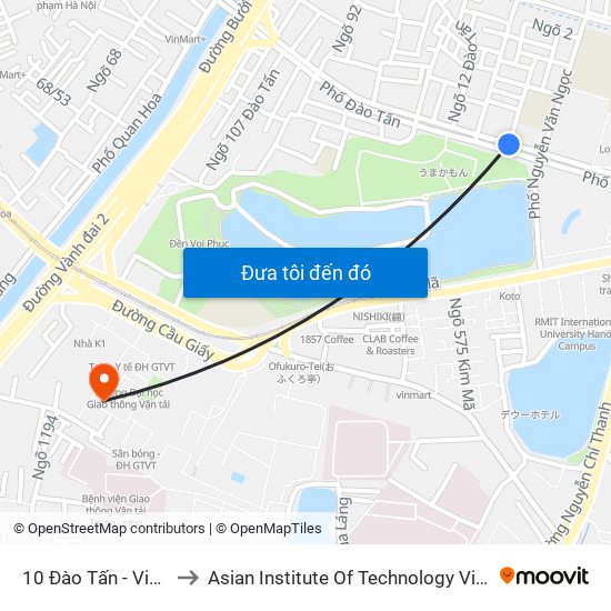 10 Đào Tấn - Viện Vật Lý to Asian Institute Of Technology Vietnam (Ait-Vn) map