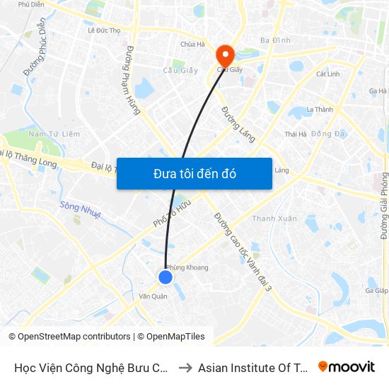 Học Viện Công Nghệ Bưu Chính Viễn Thông - Trần Phú (Hà Đông) to Asian Institute Of Technology Vietnam (Ait-Vn) map