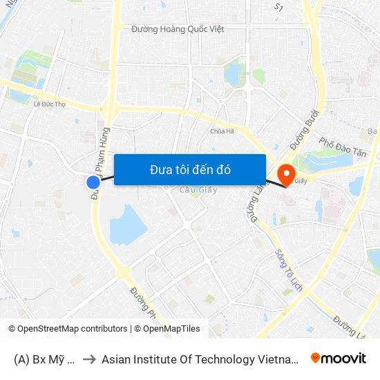 (A) Bx Mỹ Đình to Asian Institute Of Technology Vietnam (Ait-Vn) map