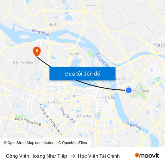 Công Viên Hoàng Như Tiếp to Học Viện Tài Chính map