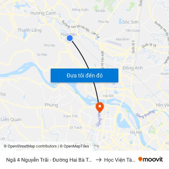 Ngã 4 Nguyễn Trãi - Đường Hai Bà Trưng - Phúc Yên to Học Viện Tài Chính map