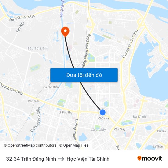 32-34 Trần Đăng Ninh to Học Viện Tài Chính map