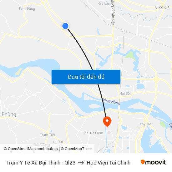 Trạm Y Tế Xã Đại Thịnh - Ql23 to Học Viện Tài Chính map