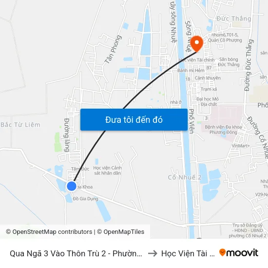 Qua Ngã 3 Vào Thôn Trù 2 - Phường Cổ Nhuế 2 to Học Viện Tài Chính map