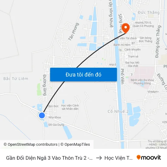 Gần Đối Diện Ngã 3 Vào Thôn Trù 2 - Phường Cổ Nhuế 2 to Học Viện Tài Chính map