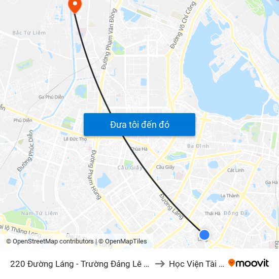 220 Đường Láng - Trường Đảng Lê Hồng Phong to Học Viện Tài Chính map