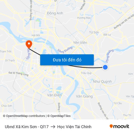 Ubnd Xã Kim Sơn  - Ql17 to Học Viện Tài Chính map