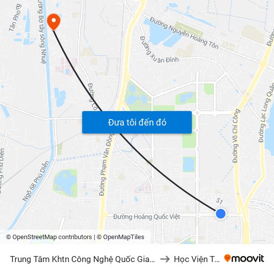 Trung Tâm Khtn Công Nghệ Quốc Gia - 18 Hoàng Quốc Việt to Học Viện Tài Chính map