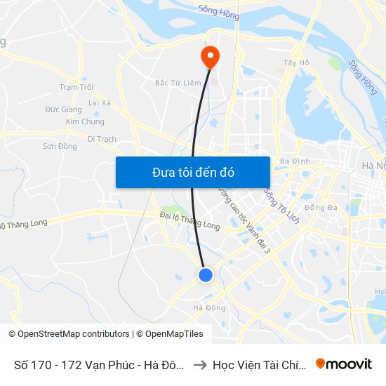 Số 170 - 172 Vạn Phúc - Hà Đông to Học Viện Tài Chính map