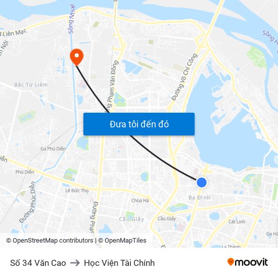 Số 34 Văn Cao to Học Viện Tài Chính map