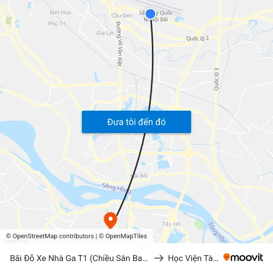 Bãi Đỗ Xe Nhà Ga T1 (Chiều Sân Bay Nb Đi Kim Mã) to Học Viện Tài Chính map