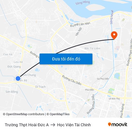 Trường Thpt Hoài Đức A to Học Viện Tài Chính map