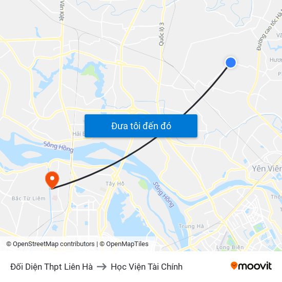 Đối Diện Thpt Liên Hà to Học Viện Tài Chính map