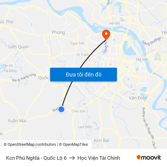 Kcn Phú Nghĩa - Quốc Lộ 6 to Học Viện Tài Chính map