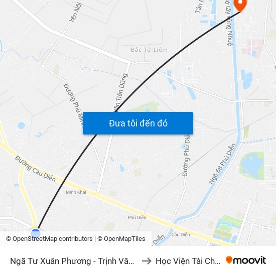 Ngã Tư Xuân Phương - Trịnh Văn Bô to Học Viện Tài Chính map