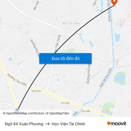 Ngõ 84 Xuân Phương to Học Viện Tài Chính map