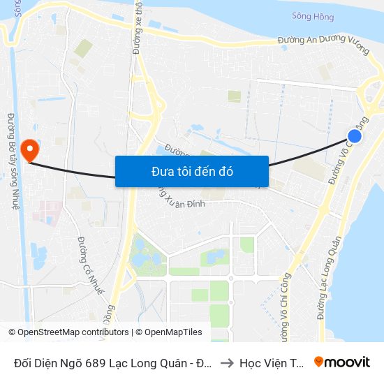 Đối Diện Ngõ 689 Lạc Long Quân - Đường Võ Chí Công to Học Viện Tài Chính map