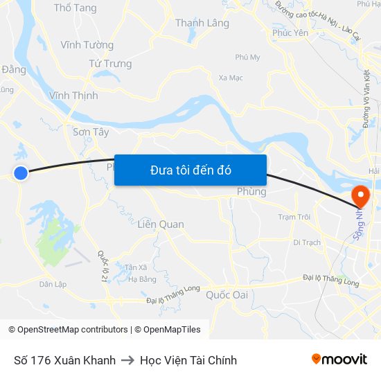 Số 176 Xuân Khanh to Học Viện Tài Chính map